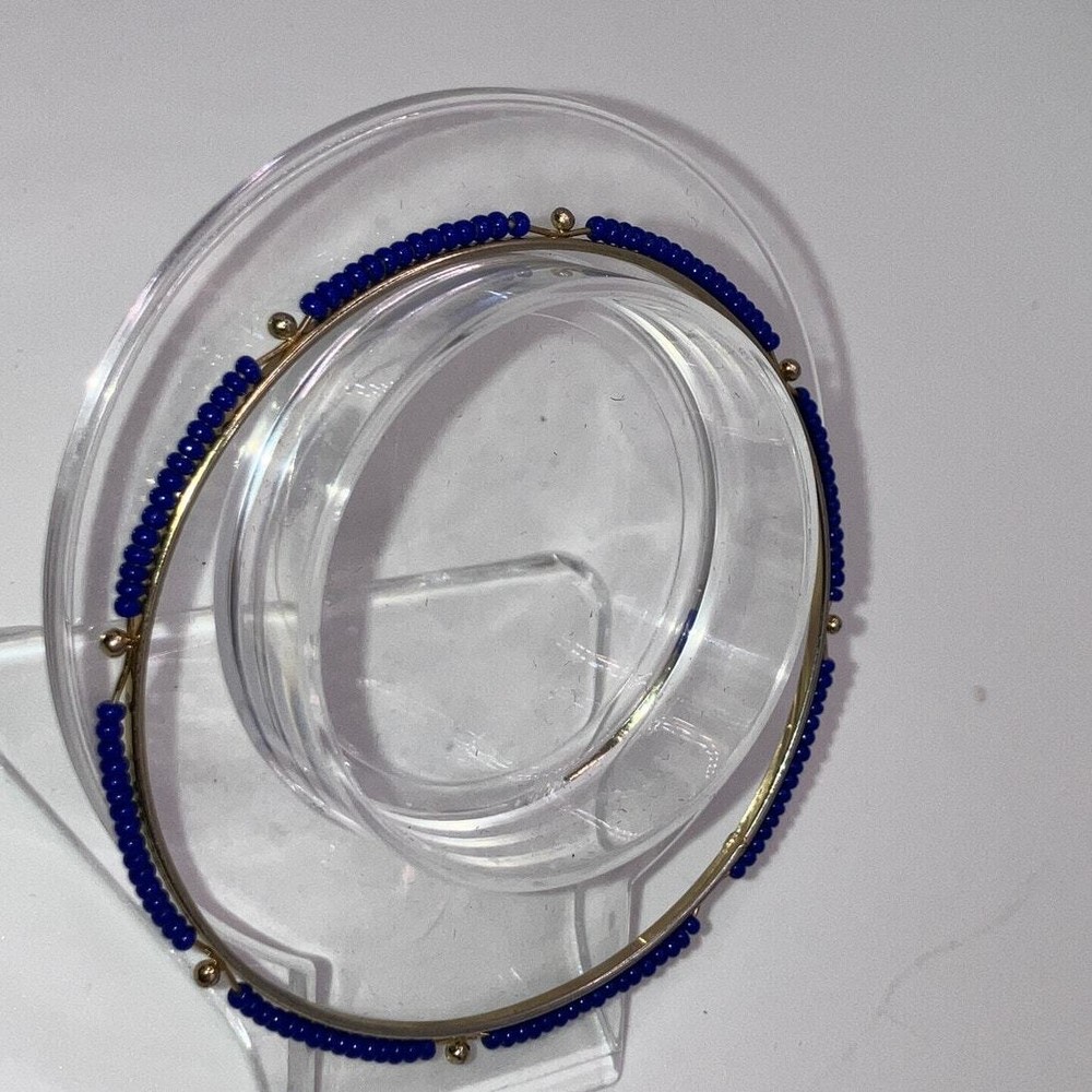 Tiny Faux Blue Lapis Beaded Slide Gold-Tone 2 5/8" Bangle!