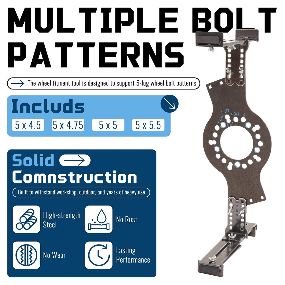 14"-22" Wheel Fitment Simulator Tool Tire Size For Testing Size 5-Lug Pattern