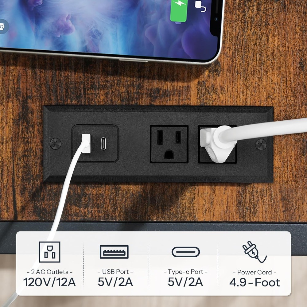 HOOBRO Computer Tower Stand, PC Stand with Charging Rustic Brown, Black