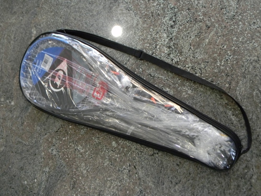 Pair Dunlop Grey/Blue Squash Lite Ti Racquets, Python Intro 2k Eyeguards, & Ball