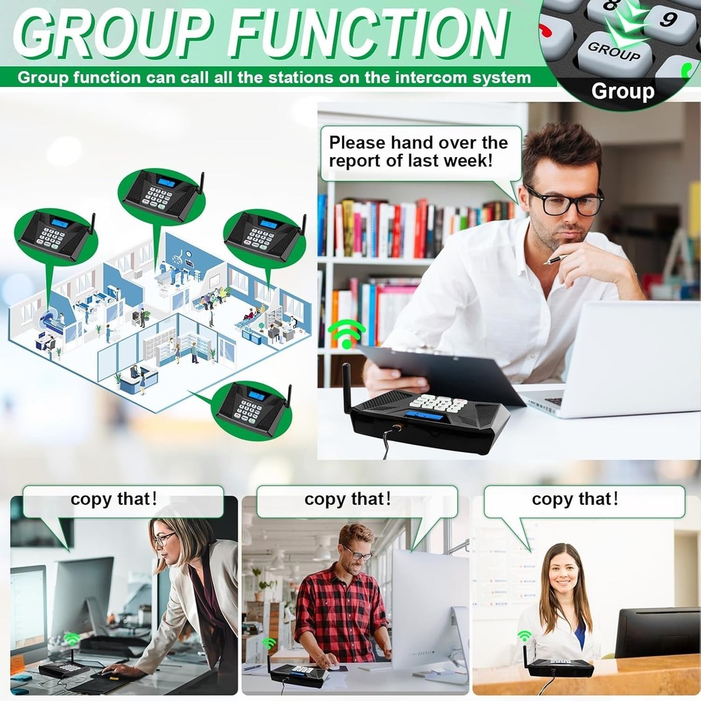 Wireless Intercom System Home Office 5300ft 9 Channel Full Duplex 6 Pack