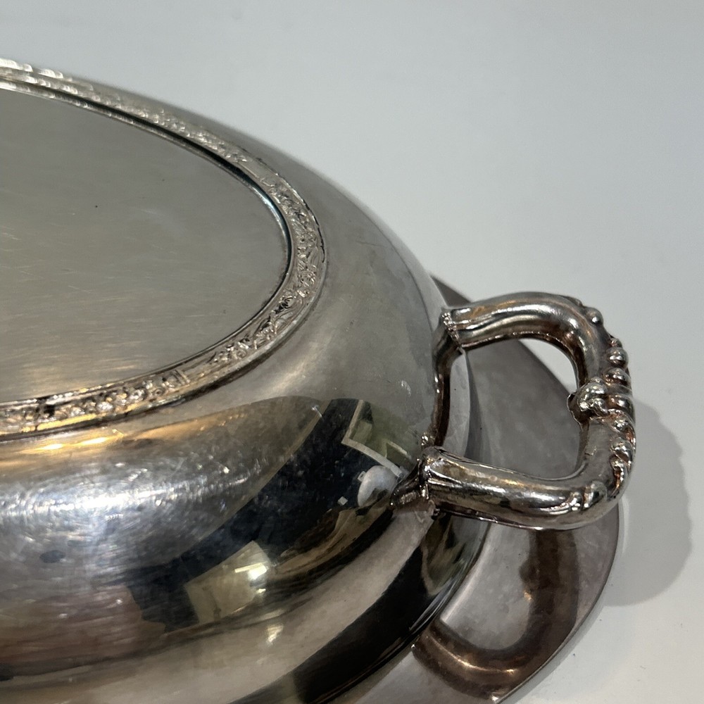 Vintage Silver Plate Oval Bowl Serving Dish Trinket Tray Decorative Handles