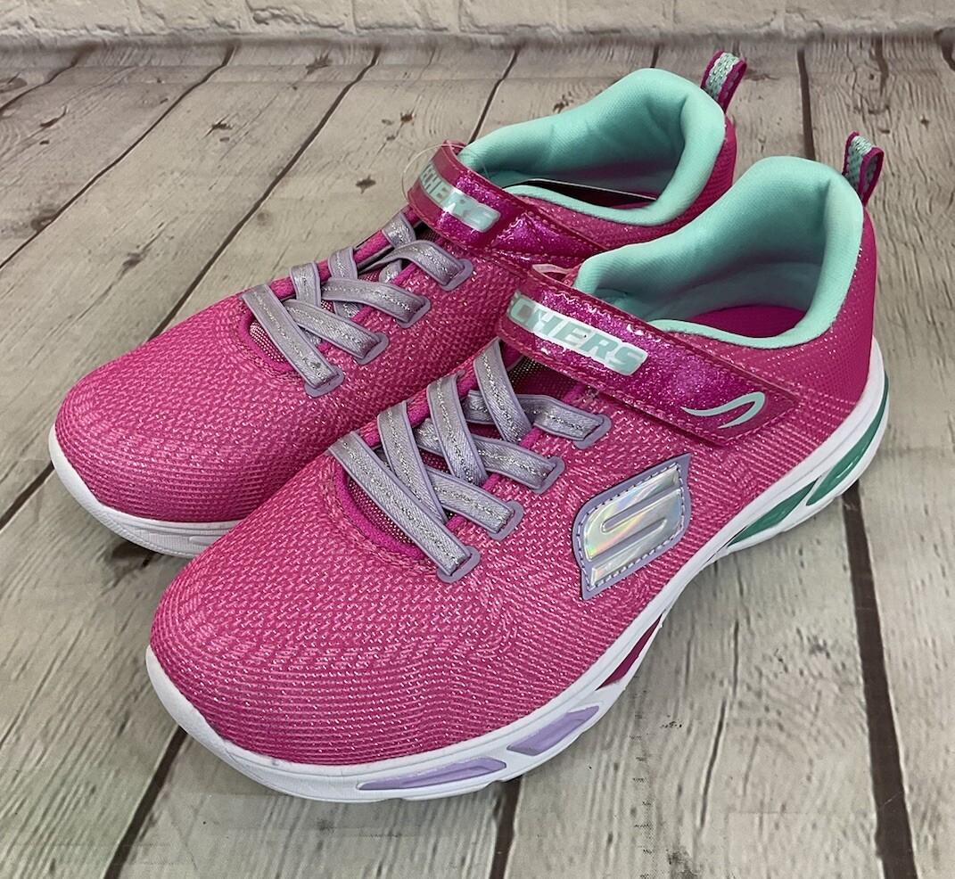 Skechers LiteBeems Shimmer Fashion Girls Hot Pink Lavender Shoes Light Up Size 5