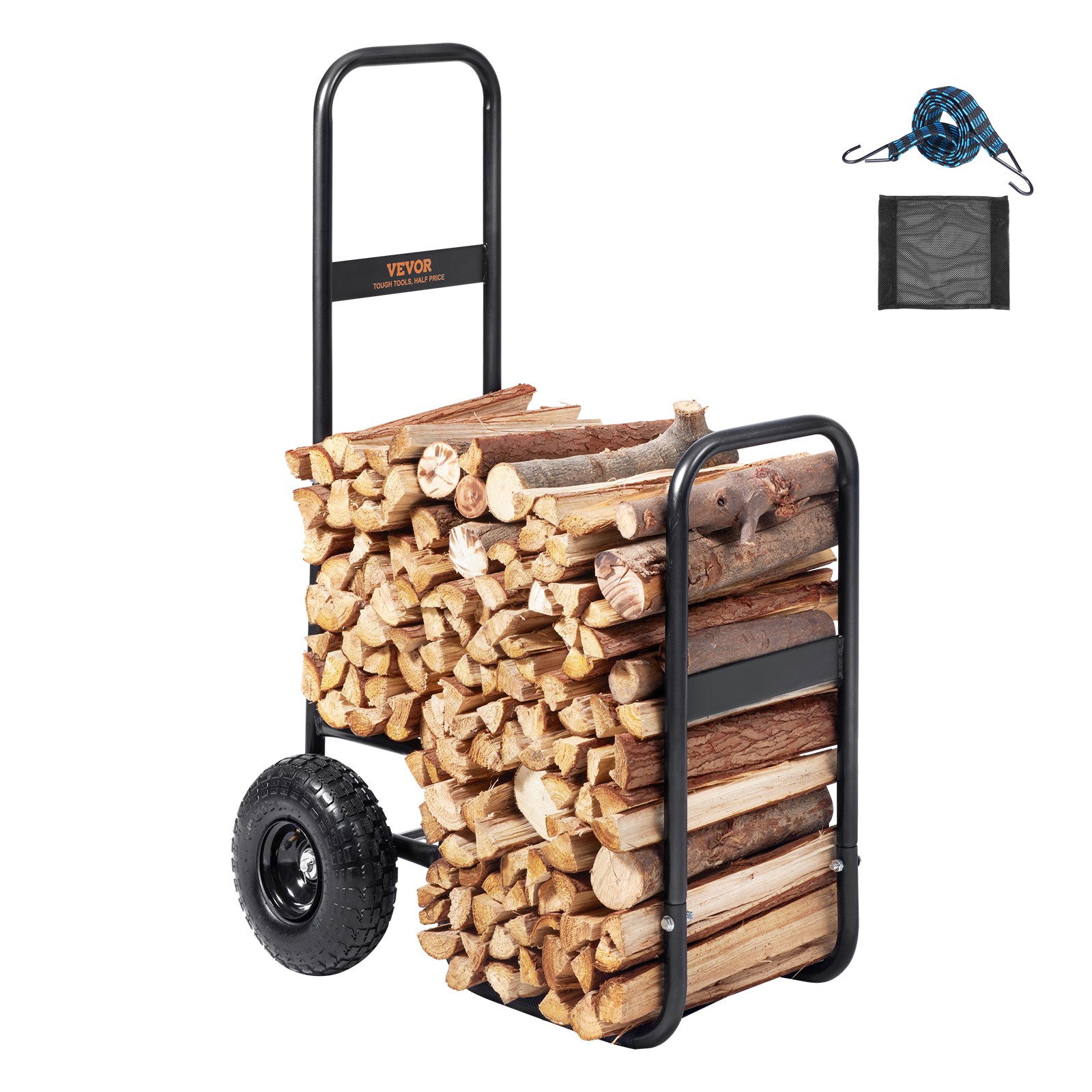 VEVOR Firewood Log Cart Wood Mover Hauler 250lbs Capacity on Rubber Wheels Dolly