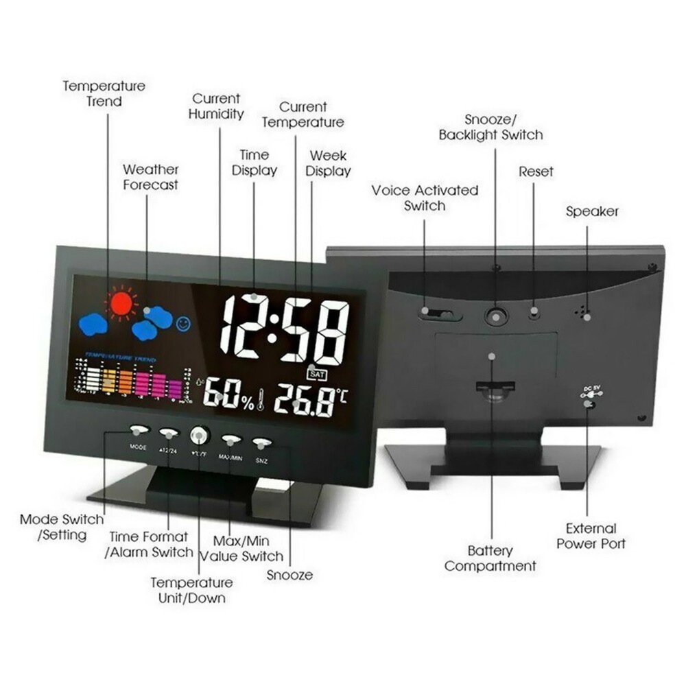Replacement Digital Alarm Clock Snooze Calendar Thermometer Hygrometer Display