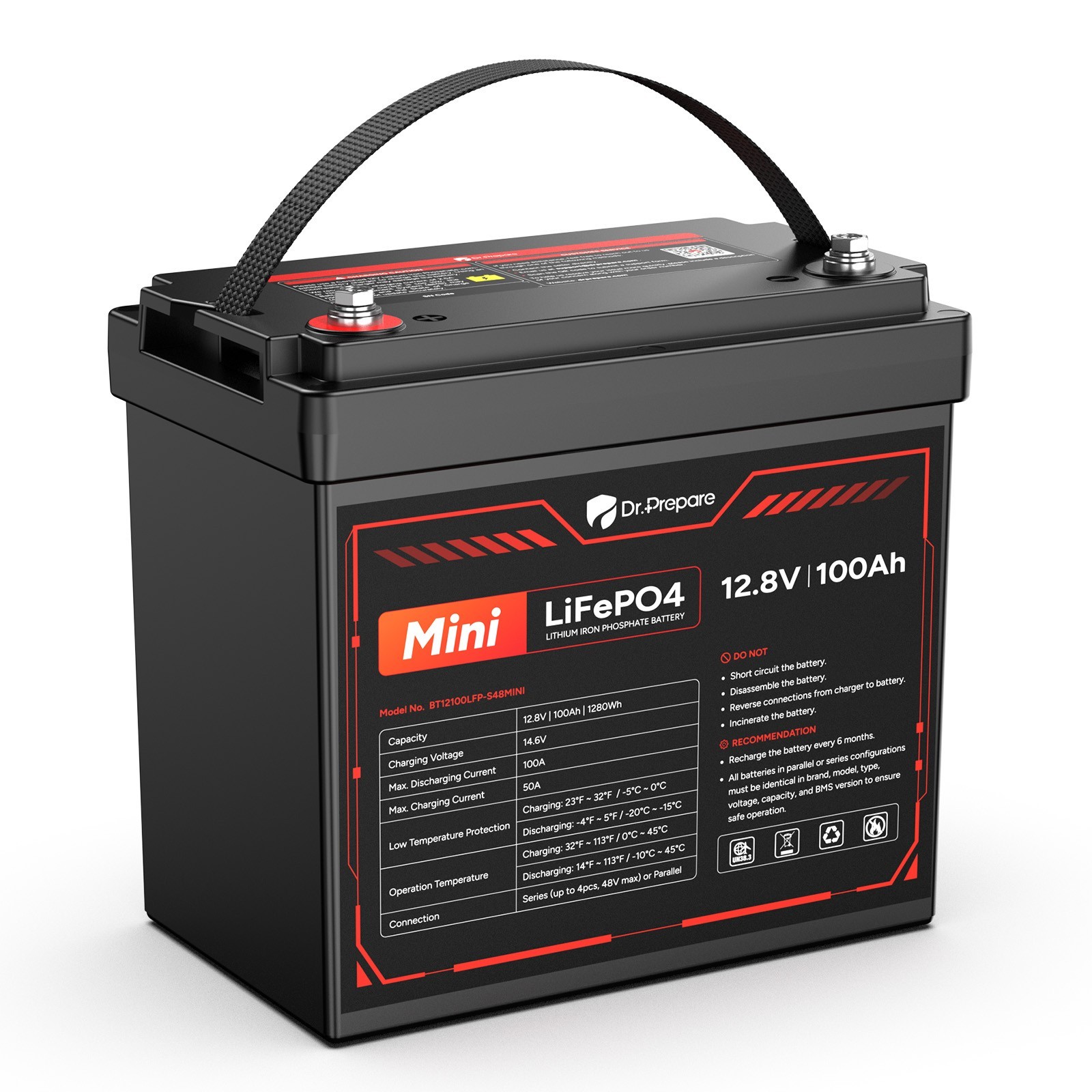 Dr. Prepare 12V 100Ah Group 24 LiFePO4 Lithium Battery – 10-Year Warranty