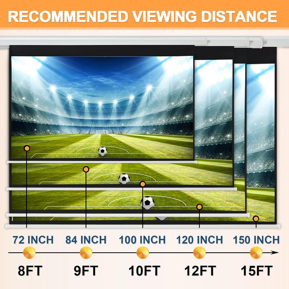 150" Projector Screen Motorized 16:9 4K HD Pull down Retractable Screen