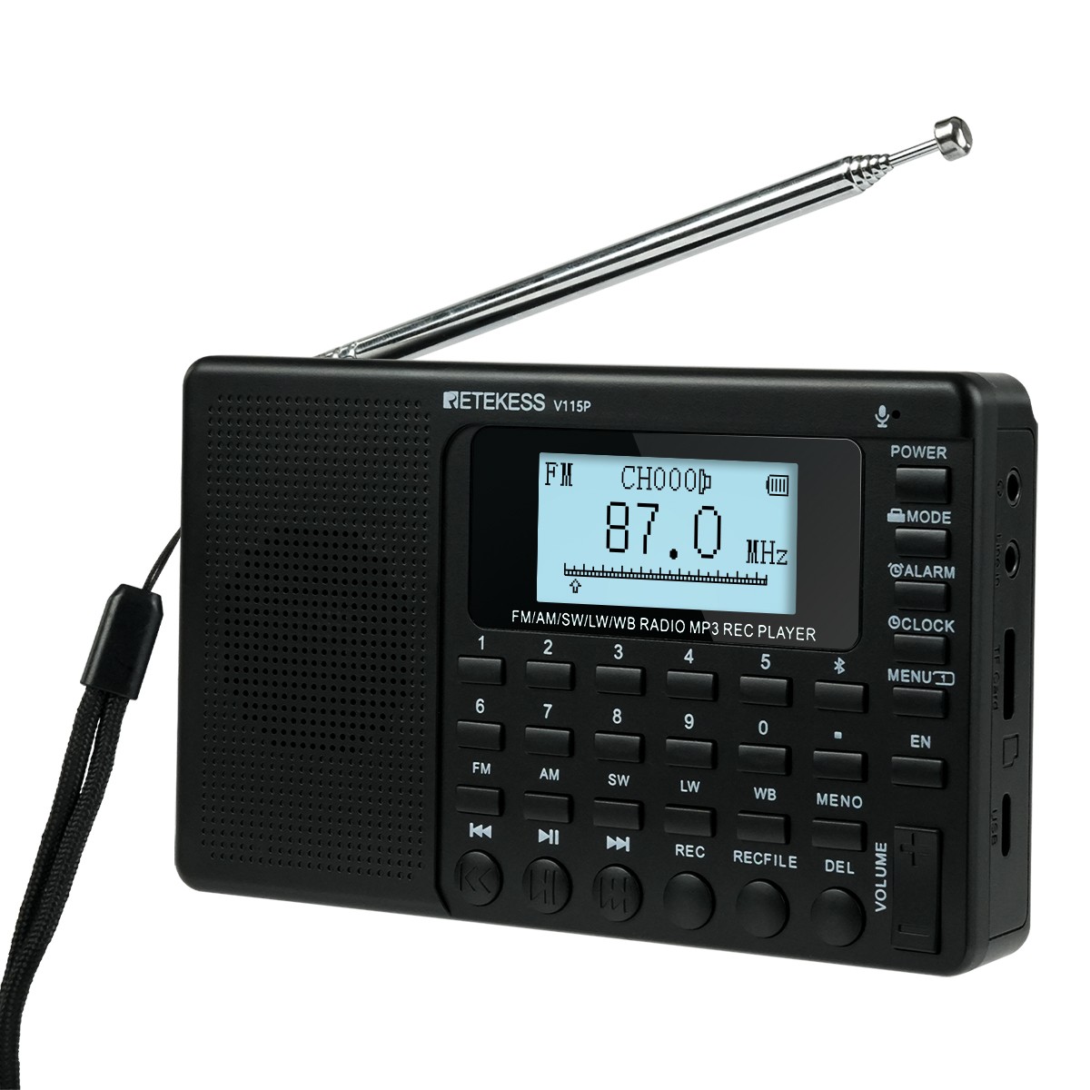 V115P Portable Radio,AM FM SW WB Radio,Digital Stereo Radio With Bluetooth Gift