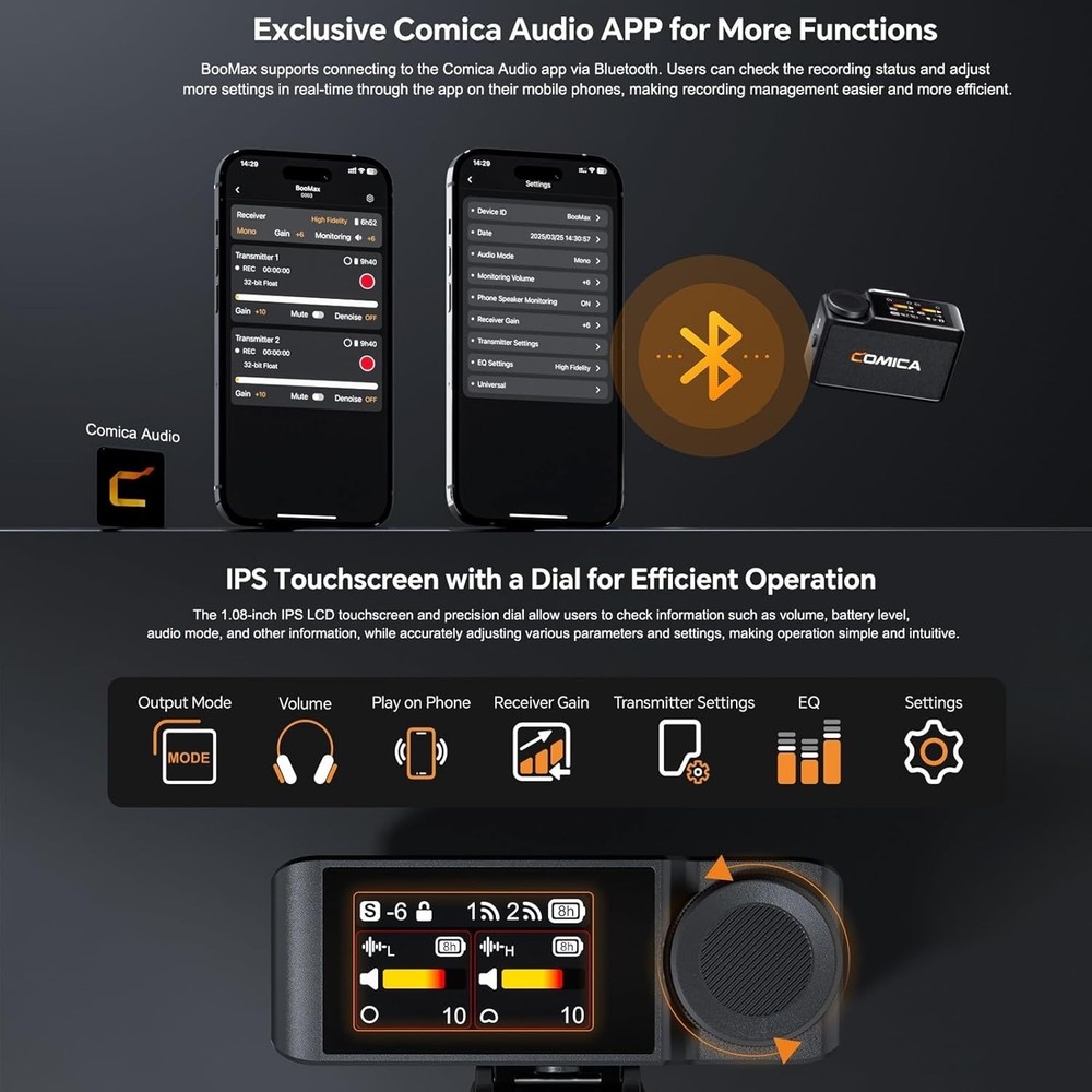 COMICA BooMax Wireless Lavalier Microphone 32Bit Float Bluetooth onboard Storage
