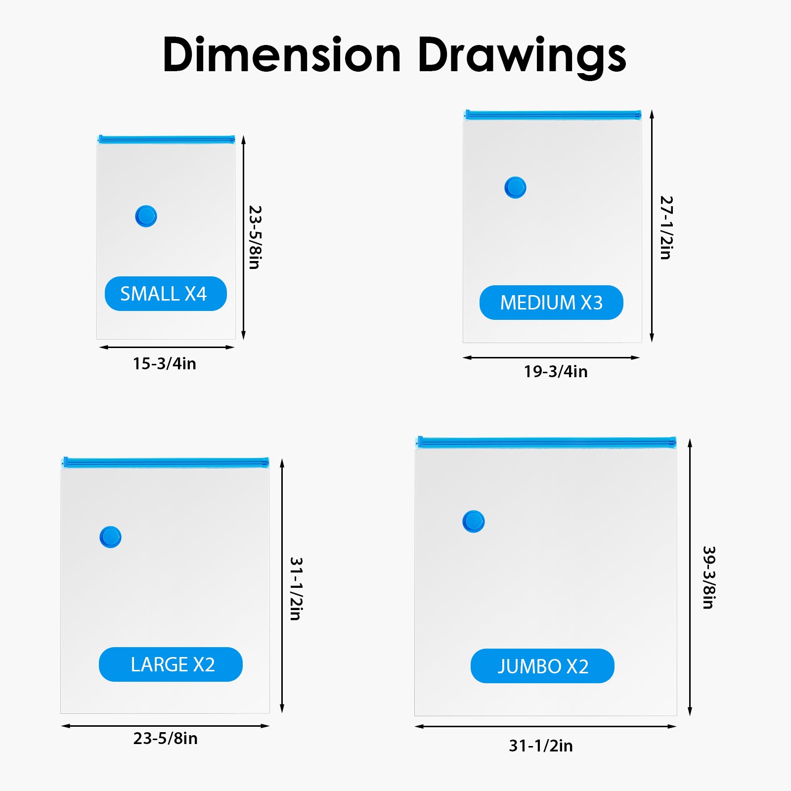 Pack of 11 Vacuum Storage Bags via Electric Pump 4 Sizes Space Saver For Clothes