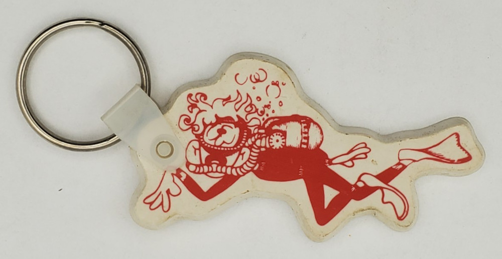 Two Sided Scuba Diver Shaped Pacific Coast Divers Oceanside CA Rubber Keychain