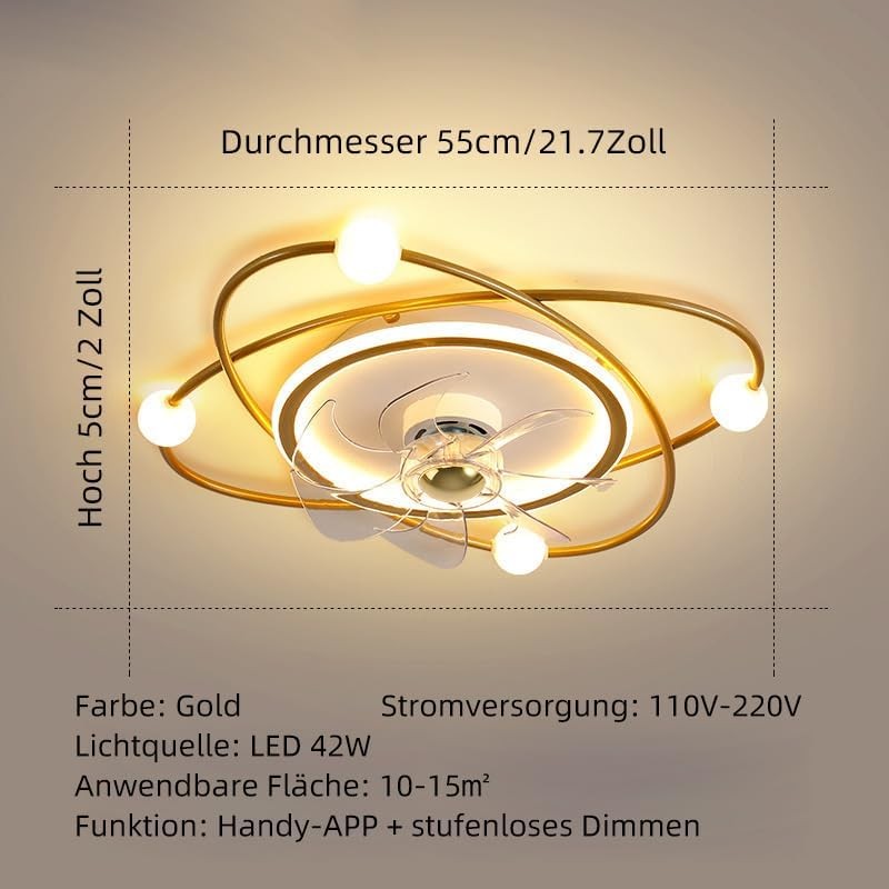 Recessed Ceiling Fan Light Creative Design Studyroom 3-colour Light Dimmable