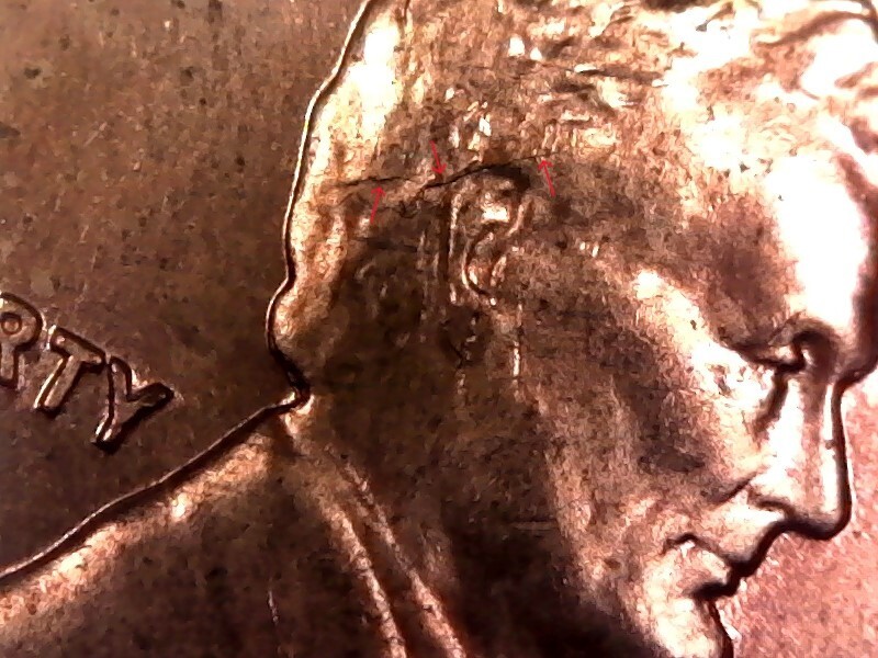 1960-D Uncirculated Sm. Date Lincoln Memorial Cent Die Chip & Crack Error E4483