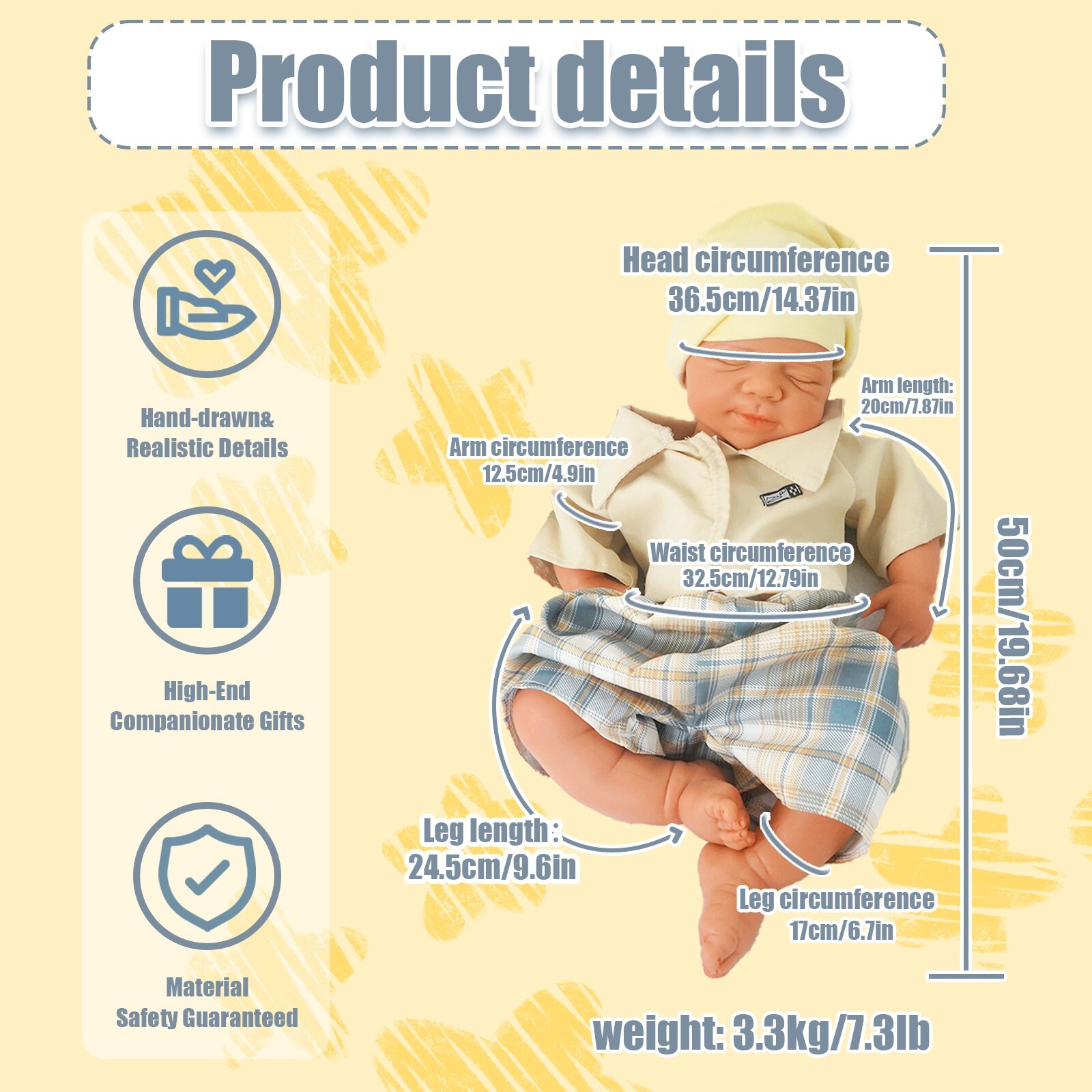 19.68'' solid silicone doll silicone reborn doll silicone boy doll toys gifts