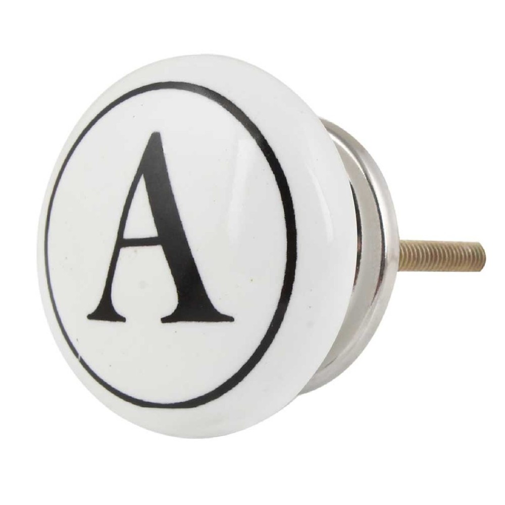 Black Letter Ceramic Cabinet Knob