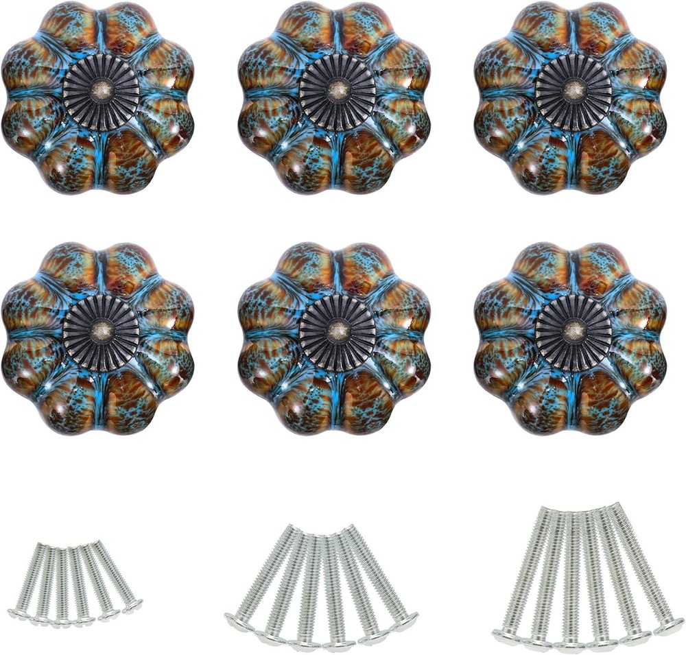 6/10 Pack Blue Ceramic Pumpkin Cabinet Knobs Vintage Drawer Door Pull Handles
