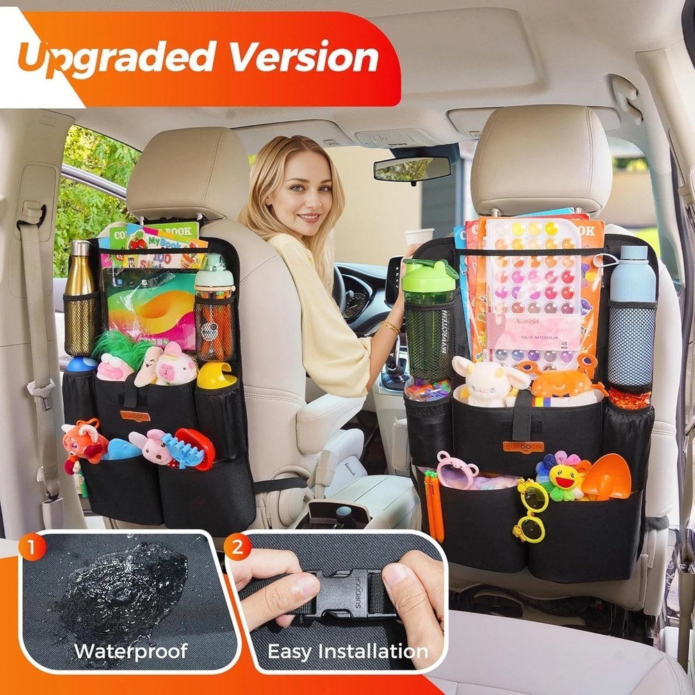 Adjustable Car Organizer with Tablet Holder and Multiple Bottle Compartments