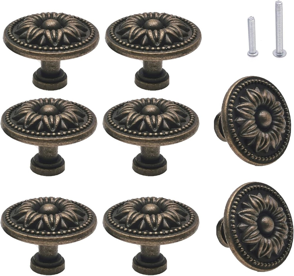 Vintage Flower Shape Cabinet Drawer Knobs, Antique Bronze