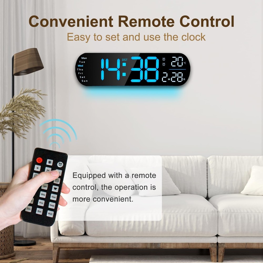 13.7" Digital Wall Clock Large Display with Remote Control, LED Large Digital...