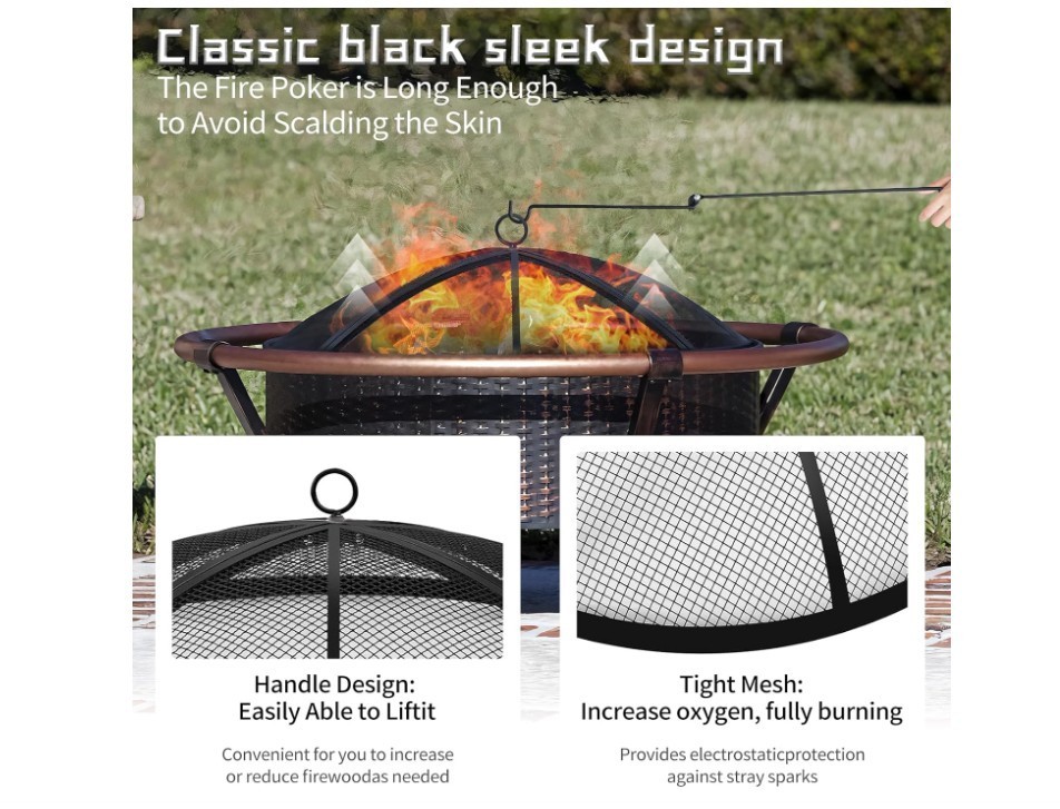 Fire Pit Spark Screen, Outdoor 27 Inch Round Fire Pit Screen with Foldable Hook