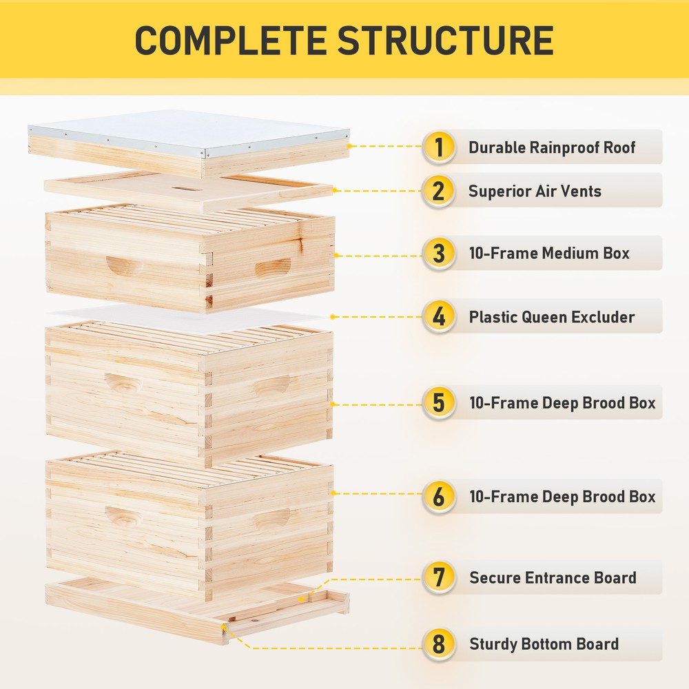 Langstroth Bee Hive Beehive Kit - 30 Frame Box 20 Deep + 10 Medium Frames