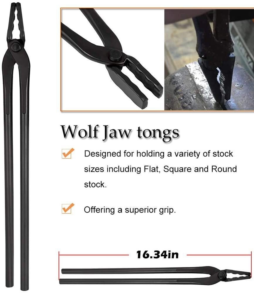 Blacksmith Tongs Set 5PCS for Knife Making Forge Flat Square Bolt Blade Wolf Jaw