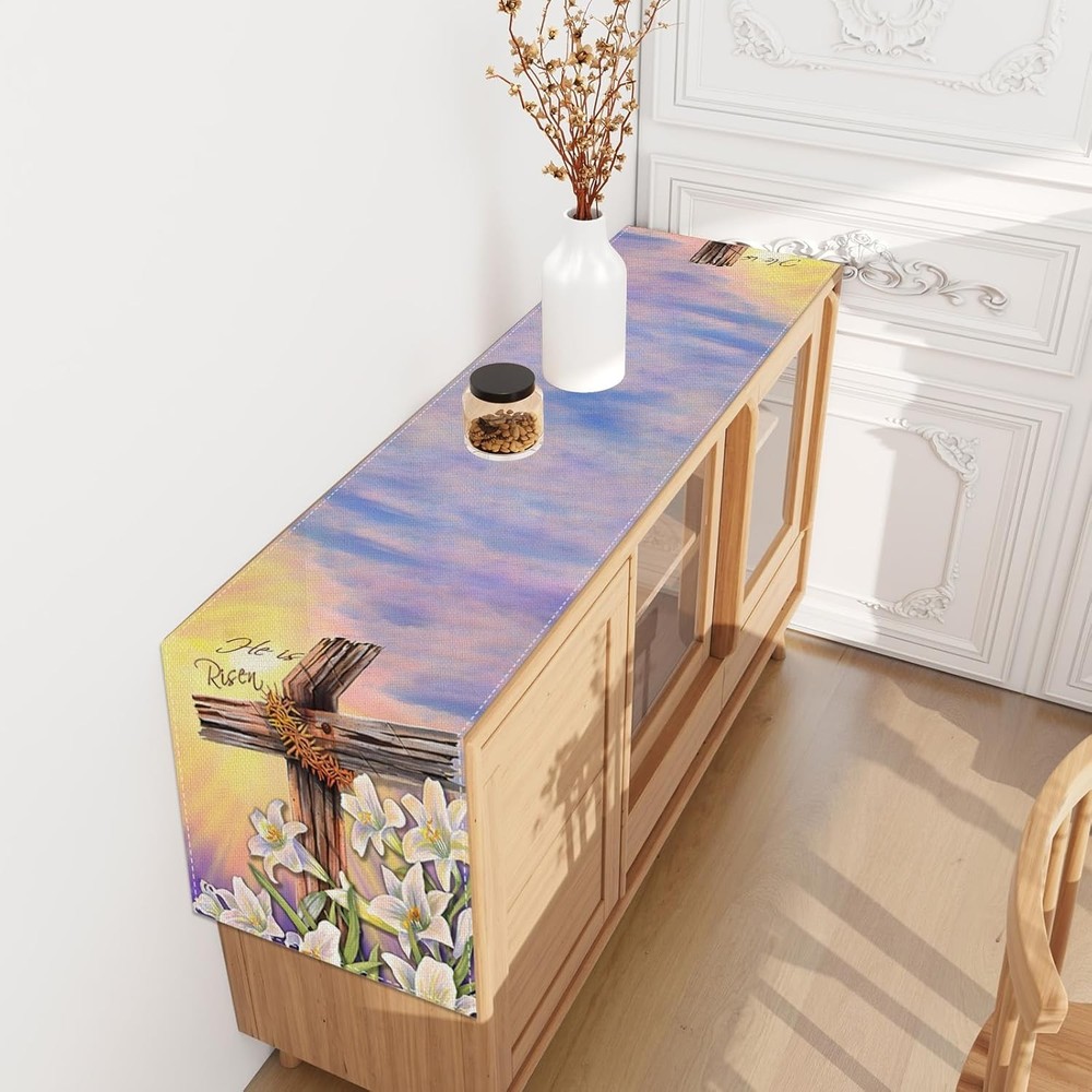 He is Risen Easter Table Runner Religious Jesus Easter Spring Summer Home Kitche