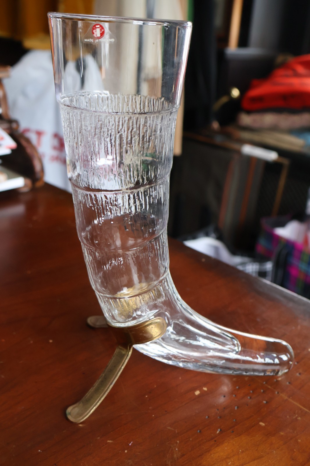 LARGE Iittala Harald Beer GLASS Horn Pilsner 9" EXCELLENT Finland Brass