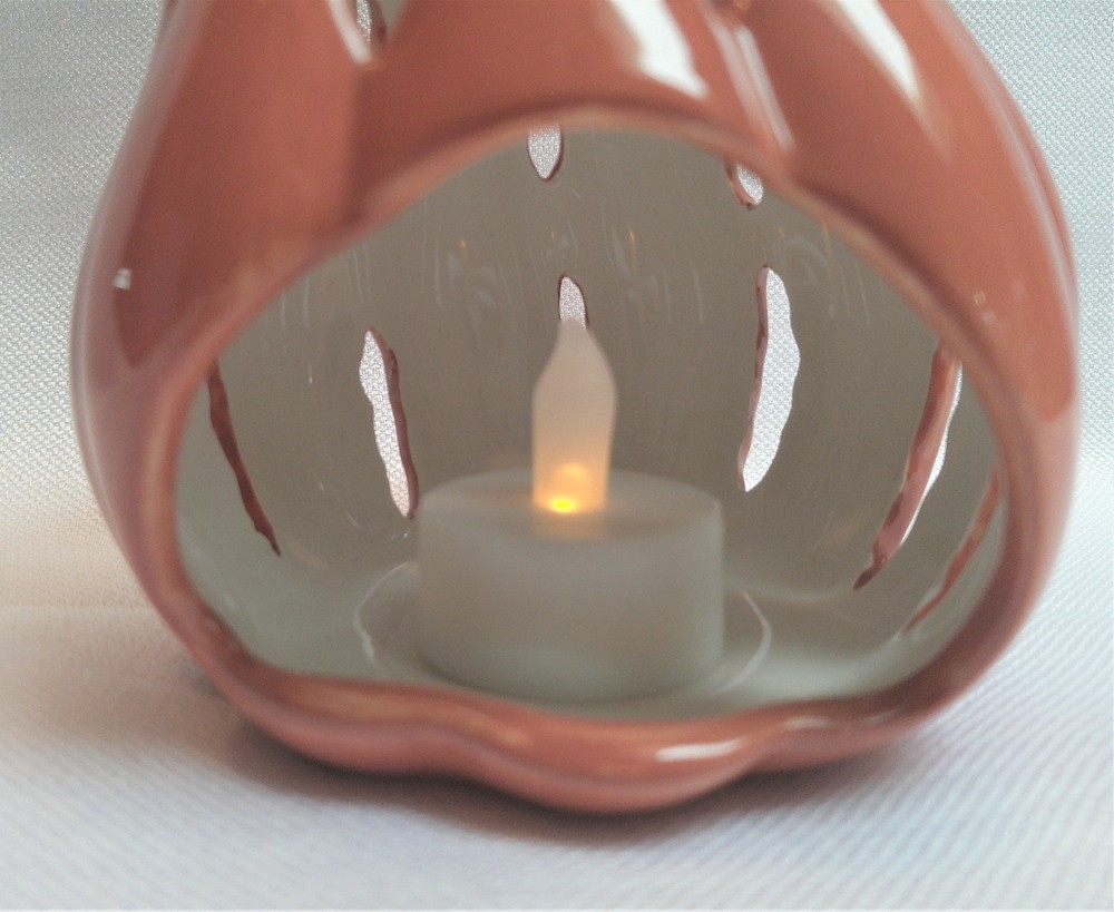 Glazed Ceramic Pumpkin Tealight/Candle Holder with Cutouts & Tealight Shown