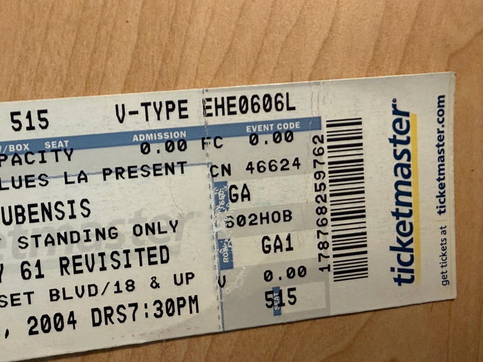 Cubensis Concert Ticket Stub Tour Highway 61 Revisited 6/6/04 Grateful Dead 2004