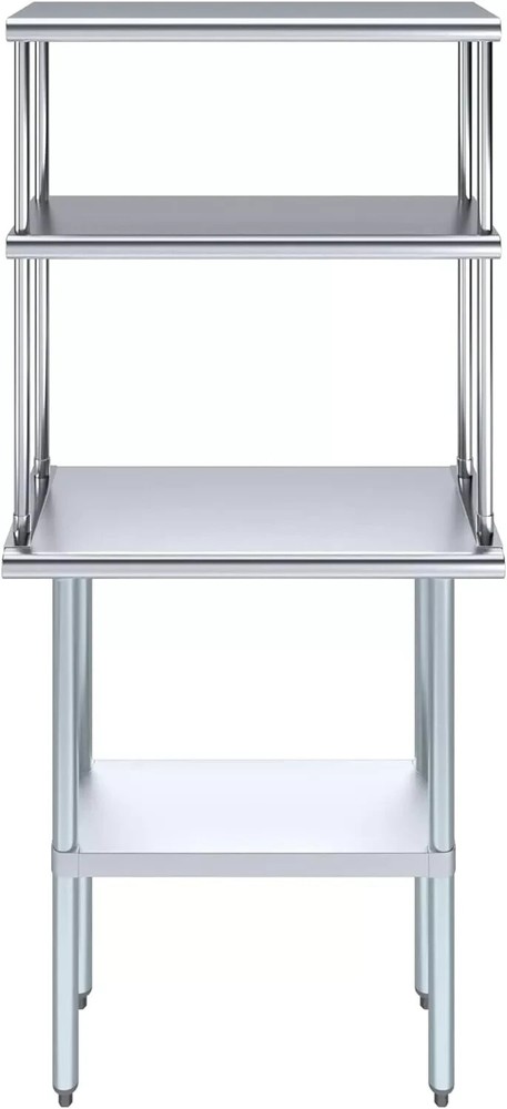 Kitchen Prep Stainless Steel Table w/ Double Overshelf, NSF Certified