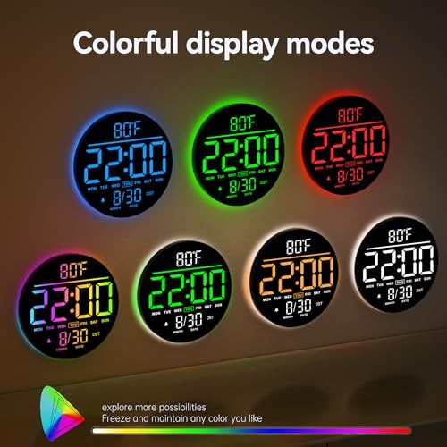 10" Large Digital Wall Clock with Seconds, Alarm Countdown Timer, Big LED Rgb