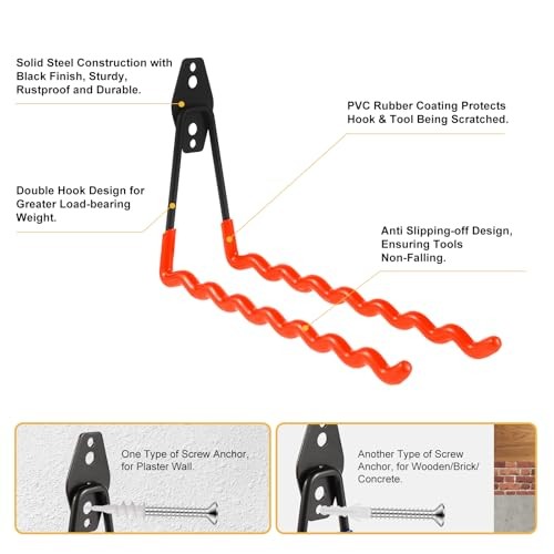 Wall Mounted Garage Hooks Tool Organizer, 12.4 Inch Garage Storage Hook Heavy