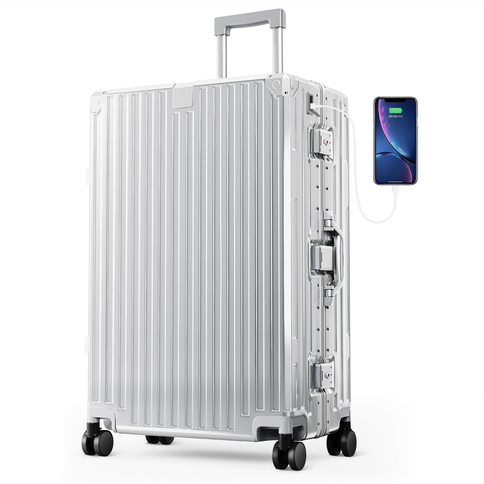 Luggage Aluminum Frame Liggage Hard Shell Travel Suitcase w/ USB Port TSA Lock