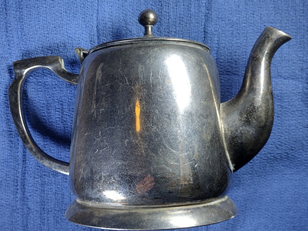 Antique 1930's Art Deco Hotel ware Unmarked Silver plate Copper Teapot