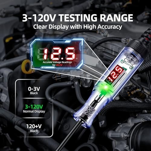 Automotive Test Light with 3-120V LED DC Digital Voltage Display, Circuit Tester
