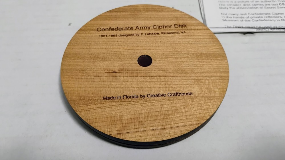 CREATIVE CRAFTHOUSE CONFEDERATE ARMY HANDMADE WOOD CIPHER DECODER MADE IN USA
