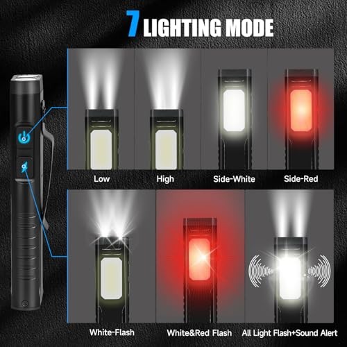 Rechargeable EDC Flashlight with Sound Beeper, Portable Flat Pocket Silver Grey