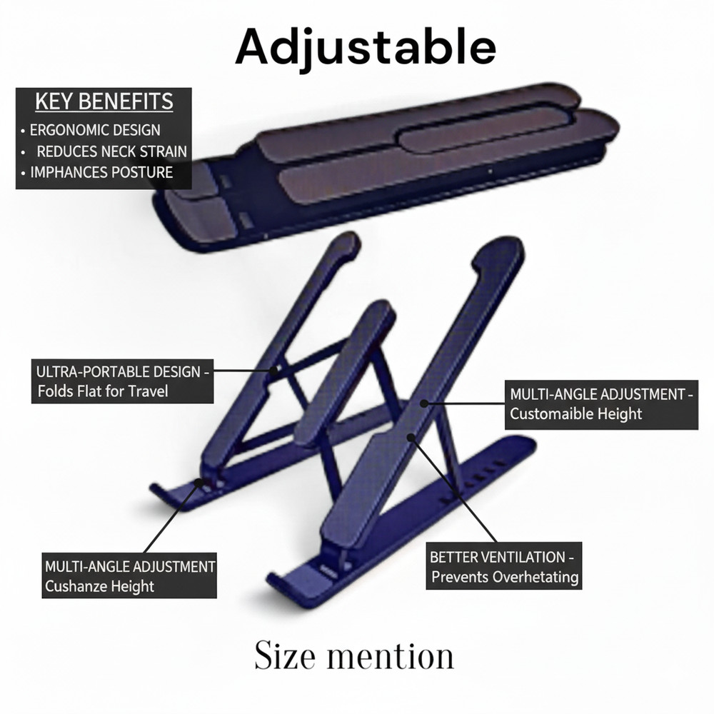 Laptop Stand Portable Adjustable – Foldable Aluminum Notebook & Tablet Holder