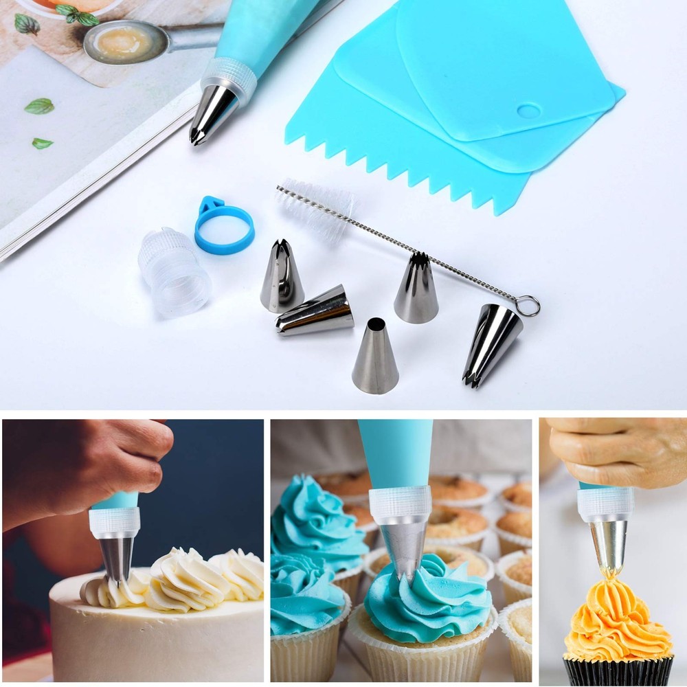 Baking Piping Bags Set, 34Pcs With 24 Tips, Icing Tools, Blue