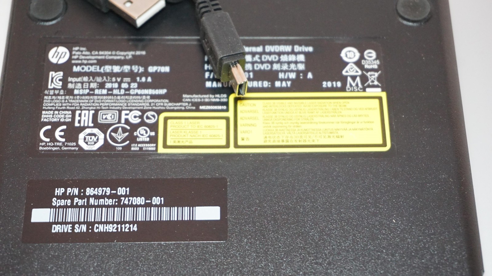 HP F2B56AA GP70N EXTERNAL/PORTABLE USB DVD-RW DRIVE-=FAST SHIP+WARRANTY=-NO BOX