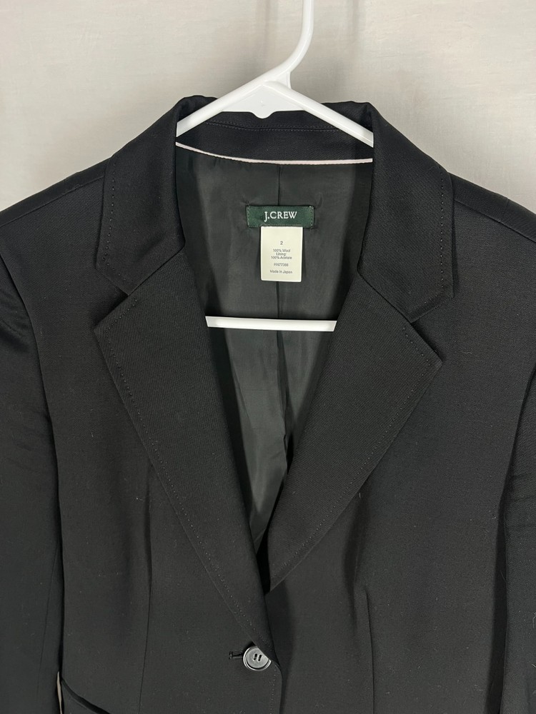 J. Crew Blazer Women’s Size 2 Two Button 100% Wool Jacket Lined Black