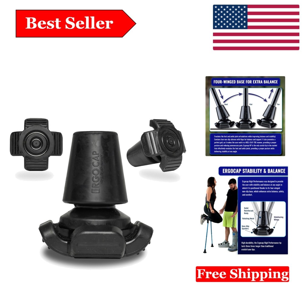 Ergocap High Performance Crutch Rubber Tip - Universal Shock-Absorbing Design
