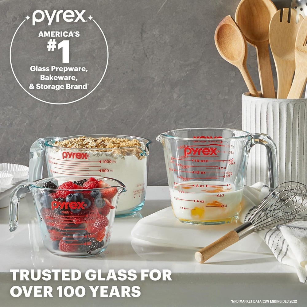 Essentials (3-Pack) Glass Measuring Cups Set, (1, 2 & 4 Cup) Measuring Cups
