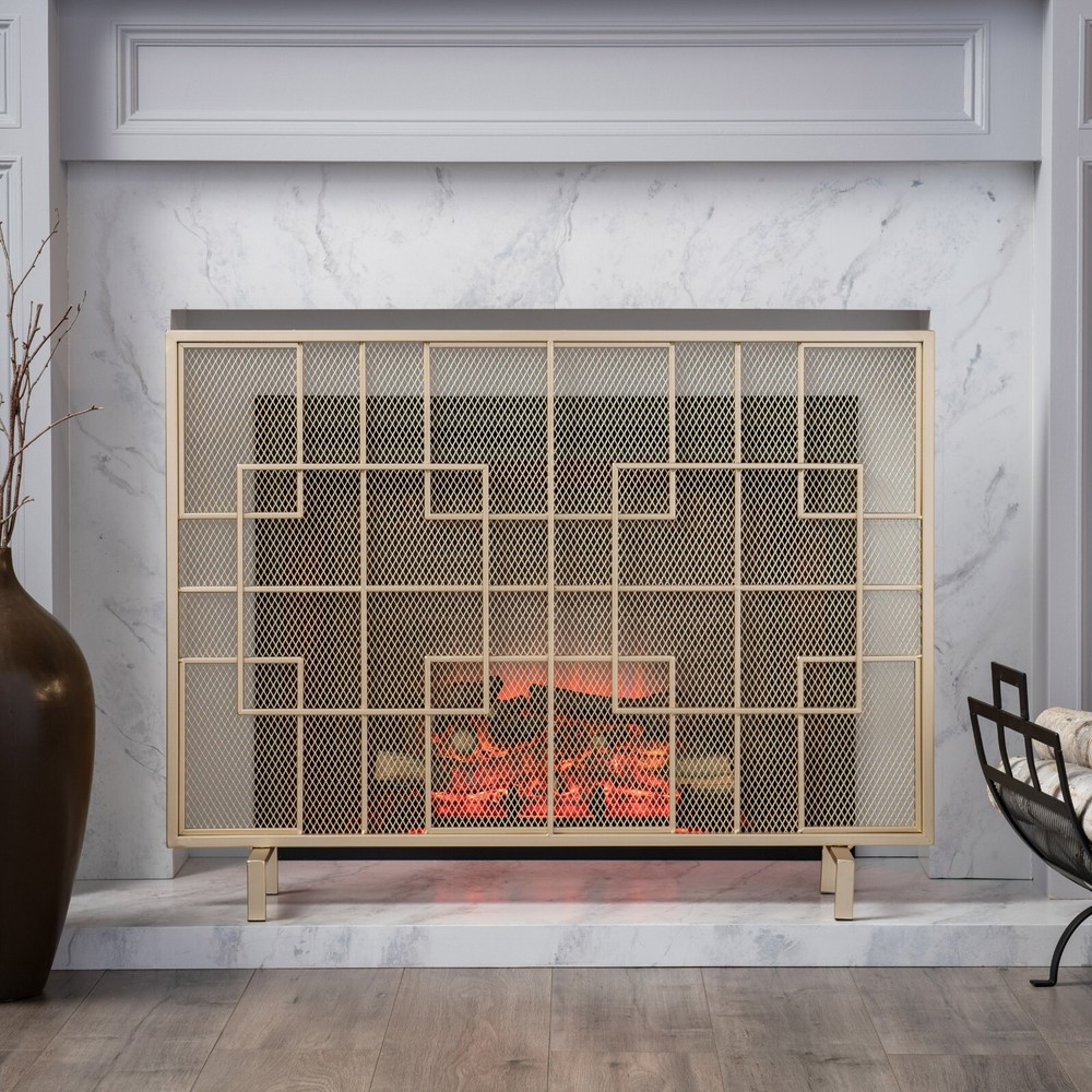 Bonita Modern Iron Single Panel Fireplace Screen