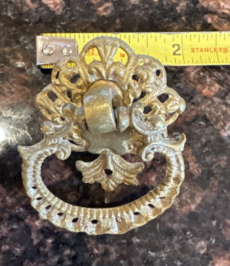 2 Antique Cast Bronze Drawer Drop Bail Handle Pulls