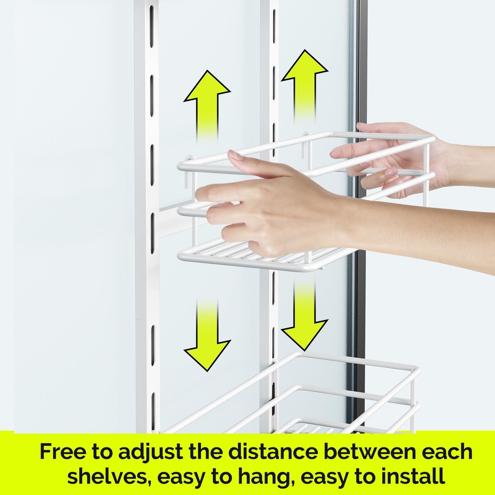 Orimade Over Door Shower Caddy 4-Tier Adjustable White Rustproof w/ Hooks