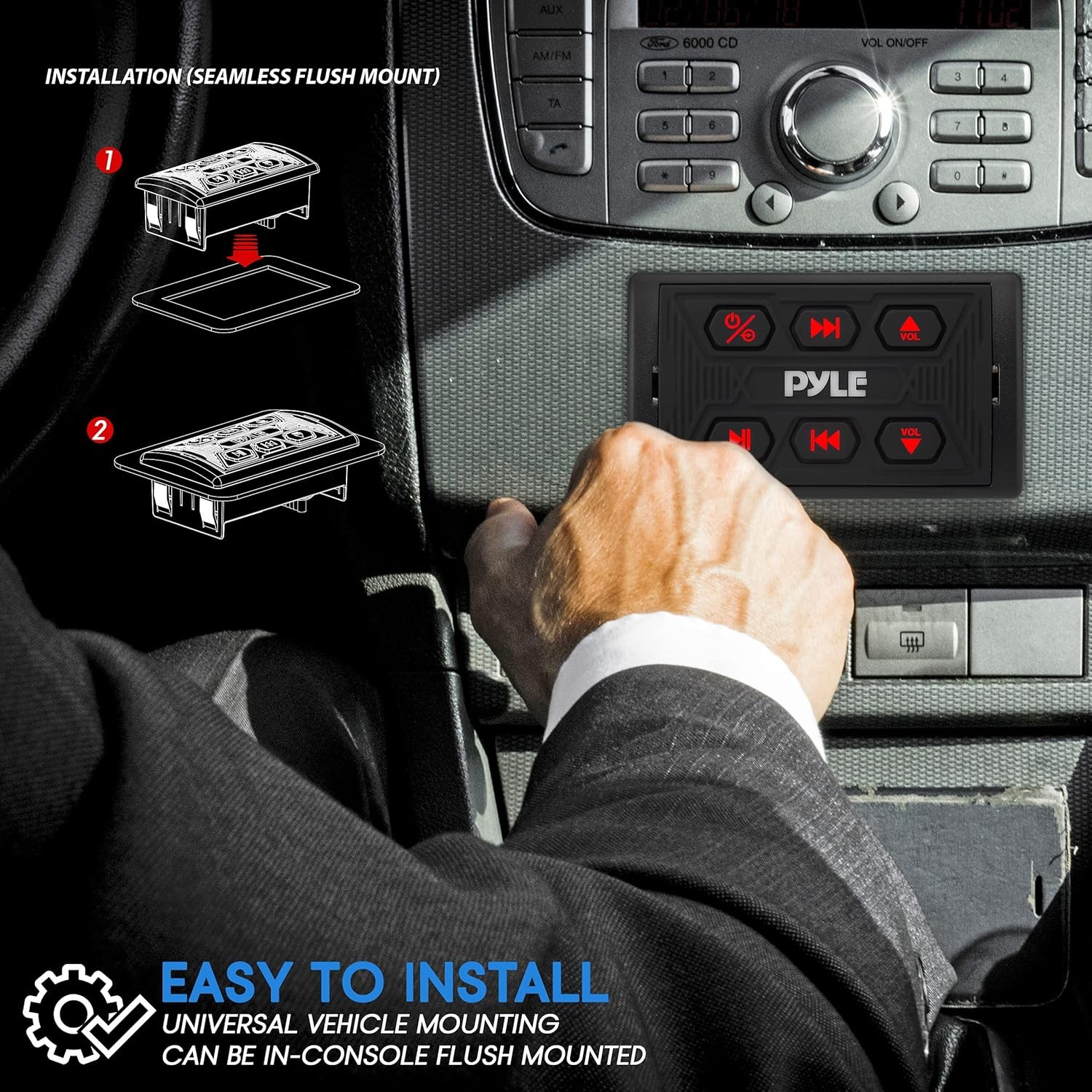 Pyle PLMRBTSQ1 Waterproof Bluetooth Marine Car Radio Receiver Black (Open Box)