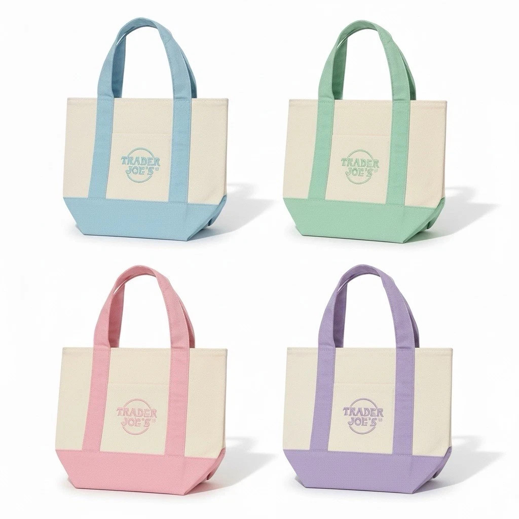Trader Joe’s 2026 Mini Pastel Canvas Tote Bag Set Of 4 IN HAND READY TO SHIP!!!!