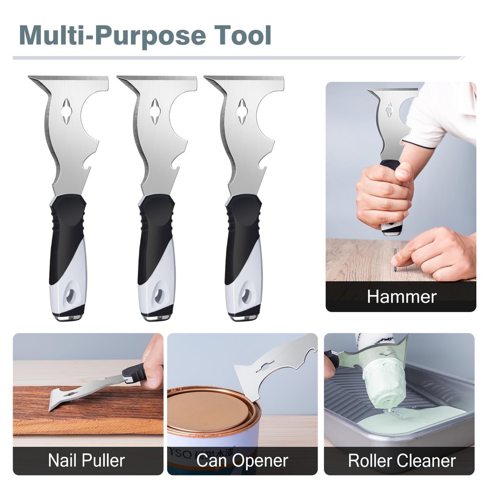 Paint Scraper, 3 Pack Multi Use Paint Tools Putty Knife 10 in 1, Paint Scrape...
